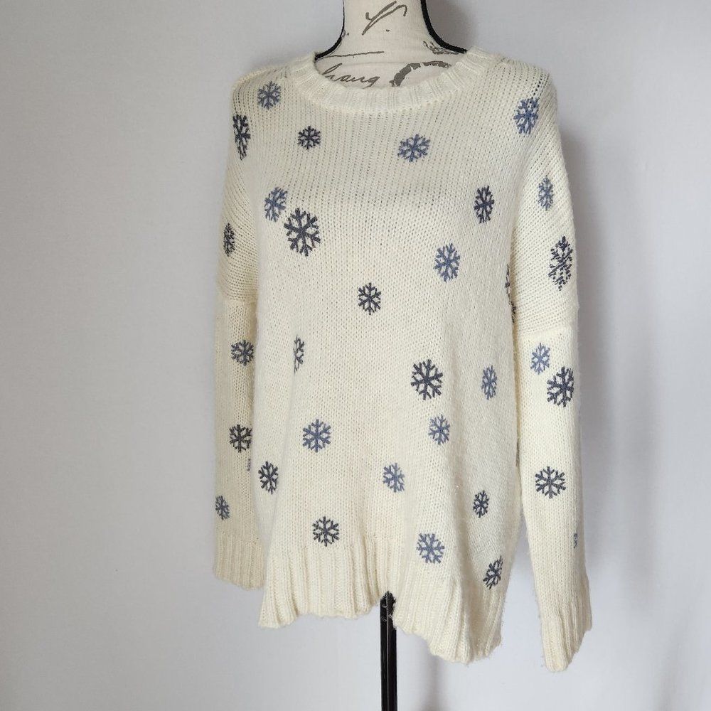 Wooden Ships Ivory and Navy Snowflake Sweater